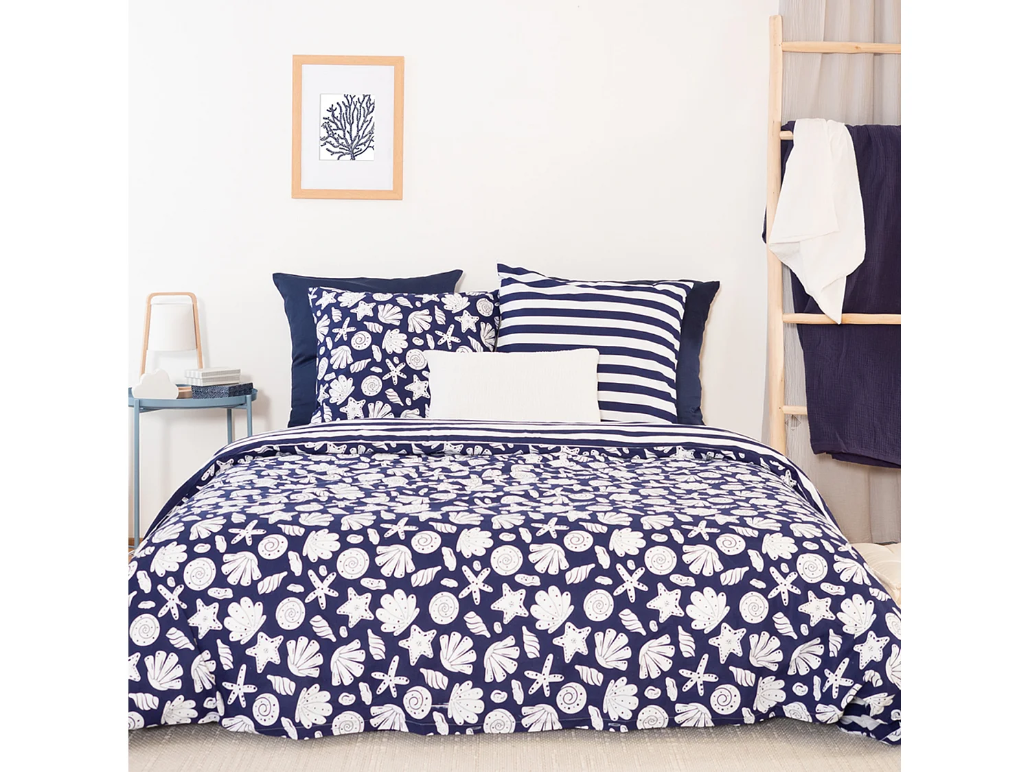 Parure de lit 240x220 cm coton BCI adouci CAPRI Bleu 3 pièces