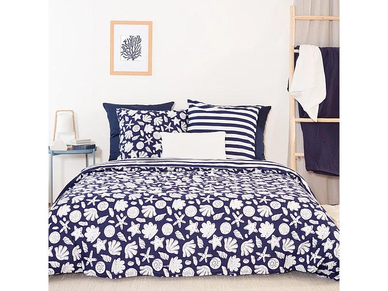 Parure de lit 240x220 cm coton BCI adouci CAPRI Bleu 3 pièces