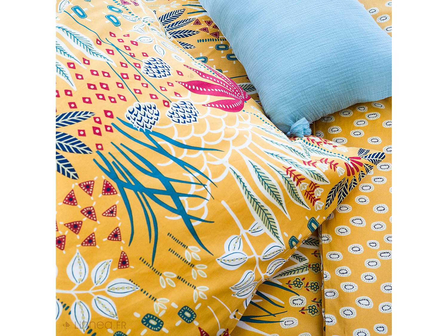 Parure de lit 260x240 cm coton bci adouci COME jaune 3 pièces