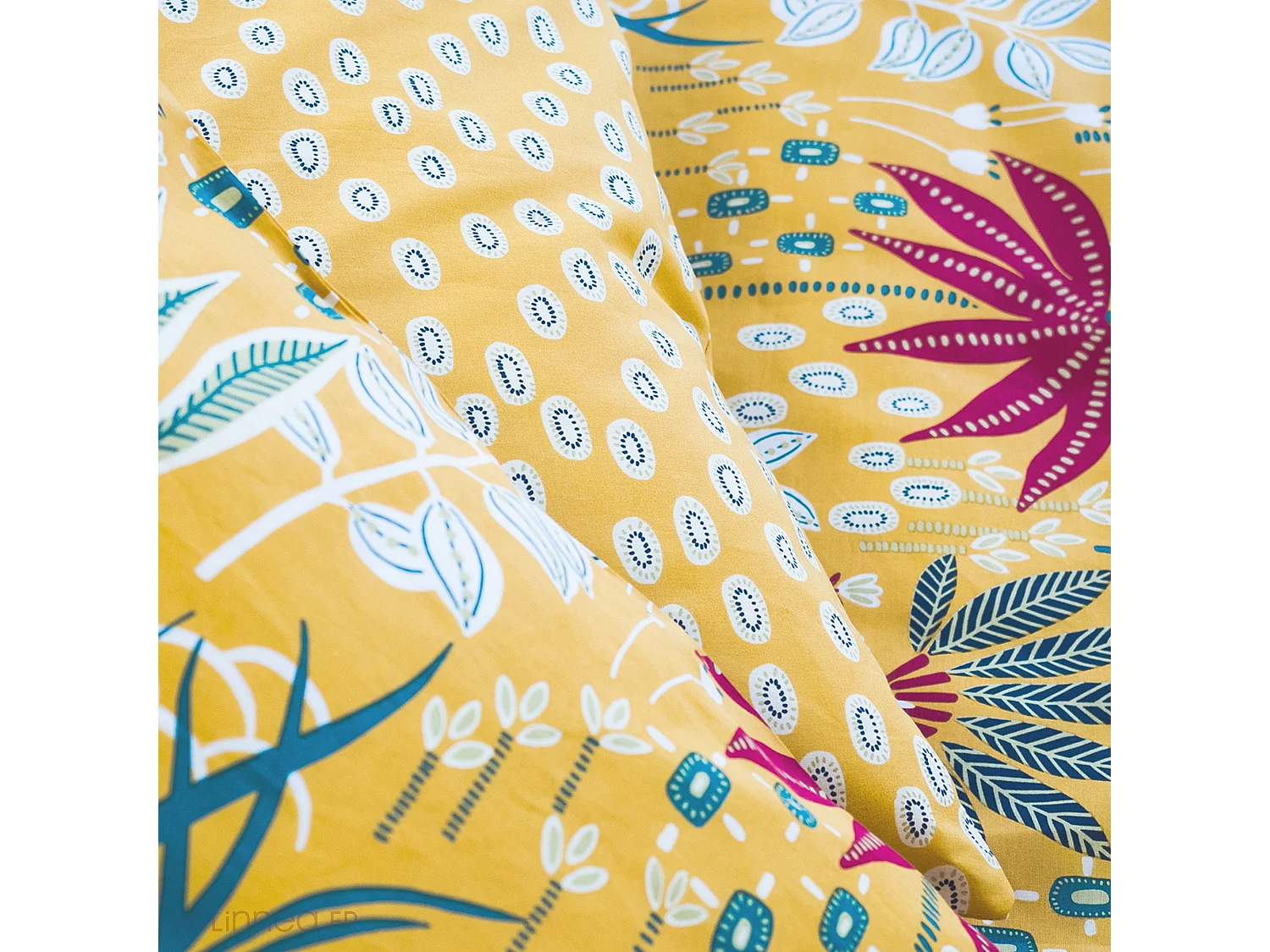 Parure de lit 260x240 cm coton bci adouci COME jaune 3 pièces