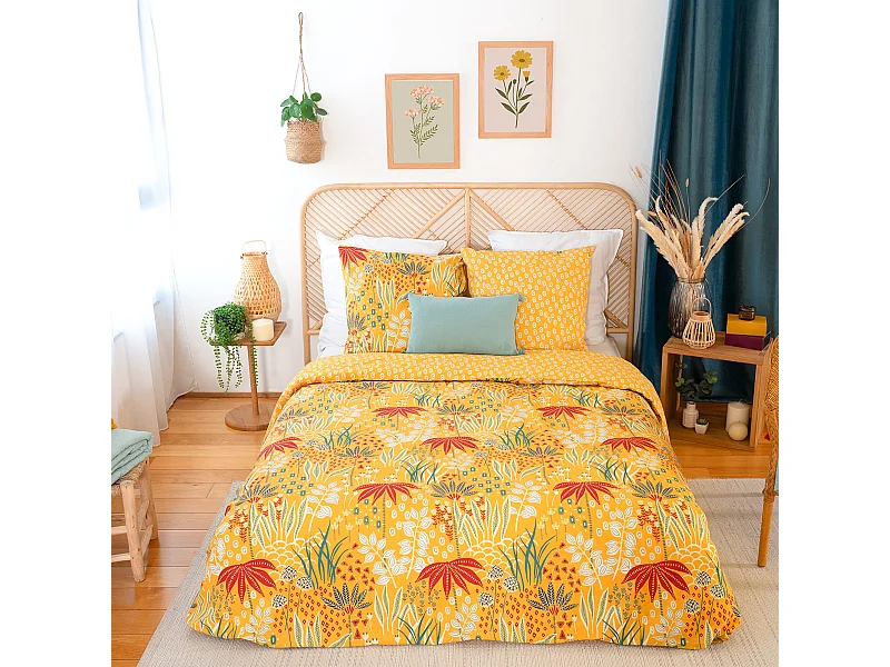 Parure de lit 260x240 cm coton bci adouci COME jaune 3 pièces