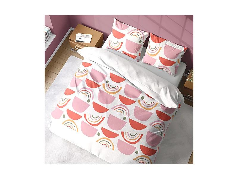 Parure de lit 260x240 cm coton DOME Rose 3 pièces