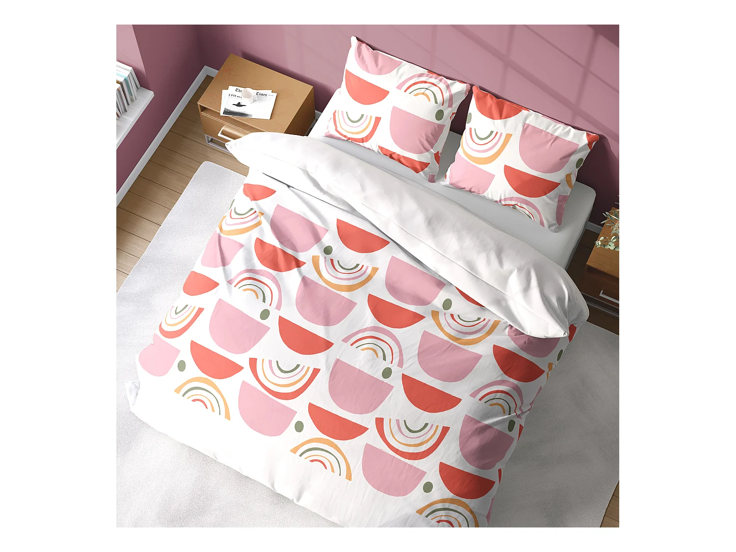 Parure de lit 260x240 cm coton DOME Rose 3 pièces