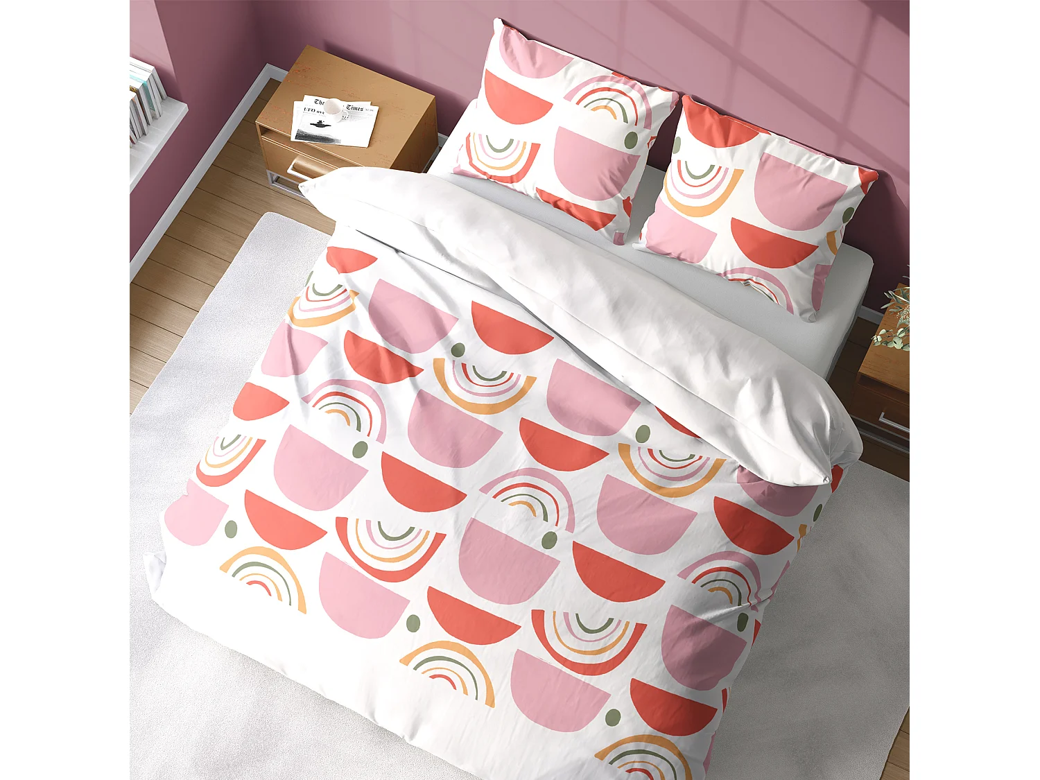 Parure de lit 260x240 cm coton DOME Rose 3 pièces