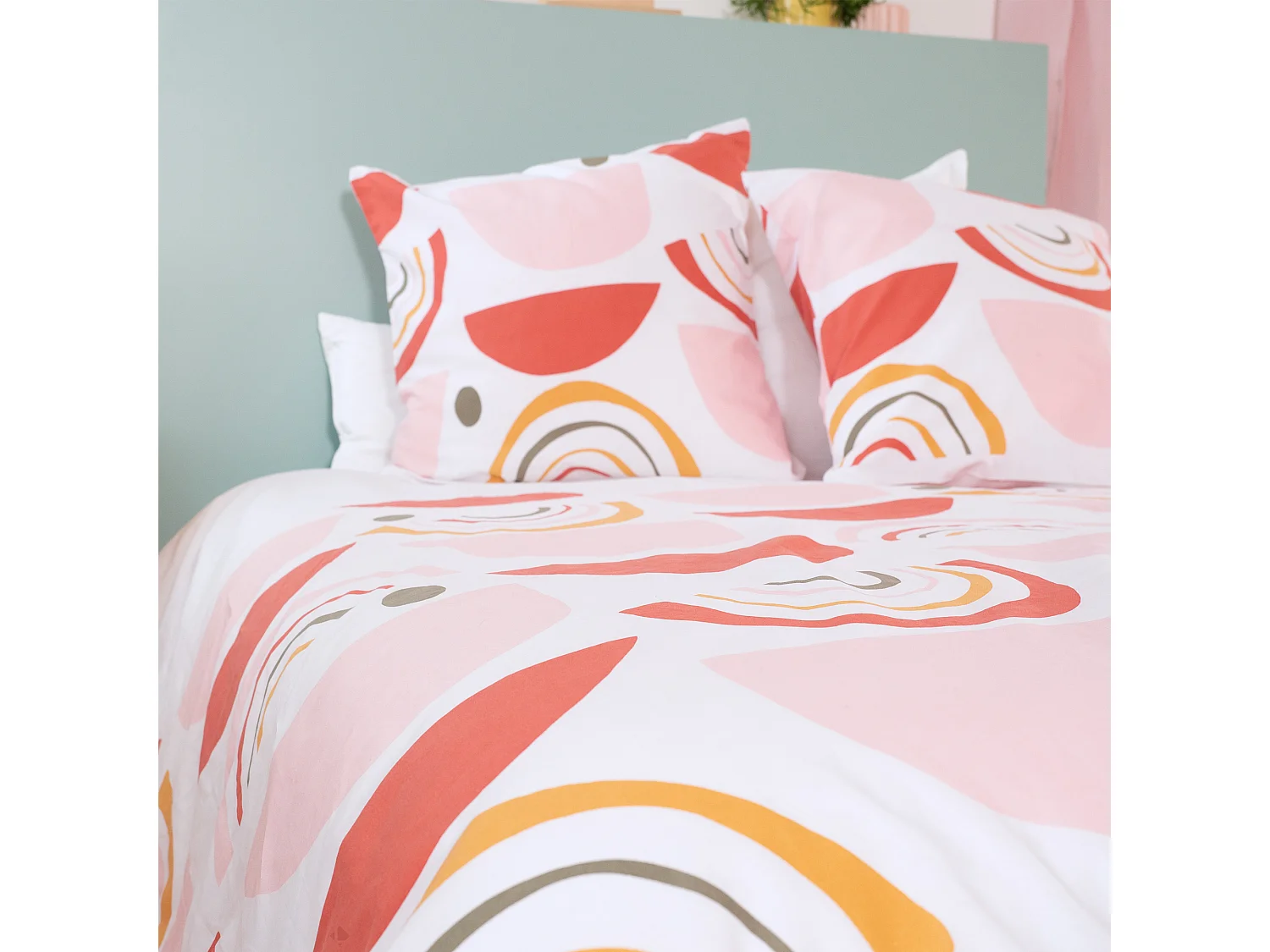 Parure de lit 260x240 cm coton DOME Rose 3 pièces