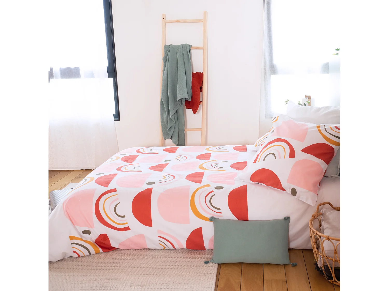 Parure de lit 260x240 cm coton DOME Rose 3 pièces