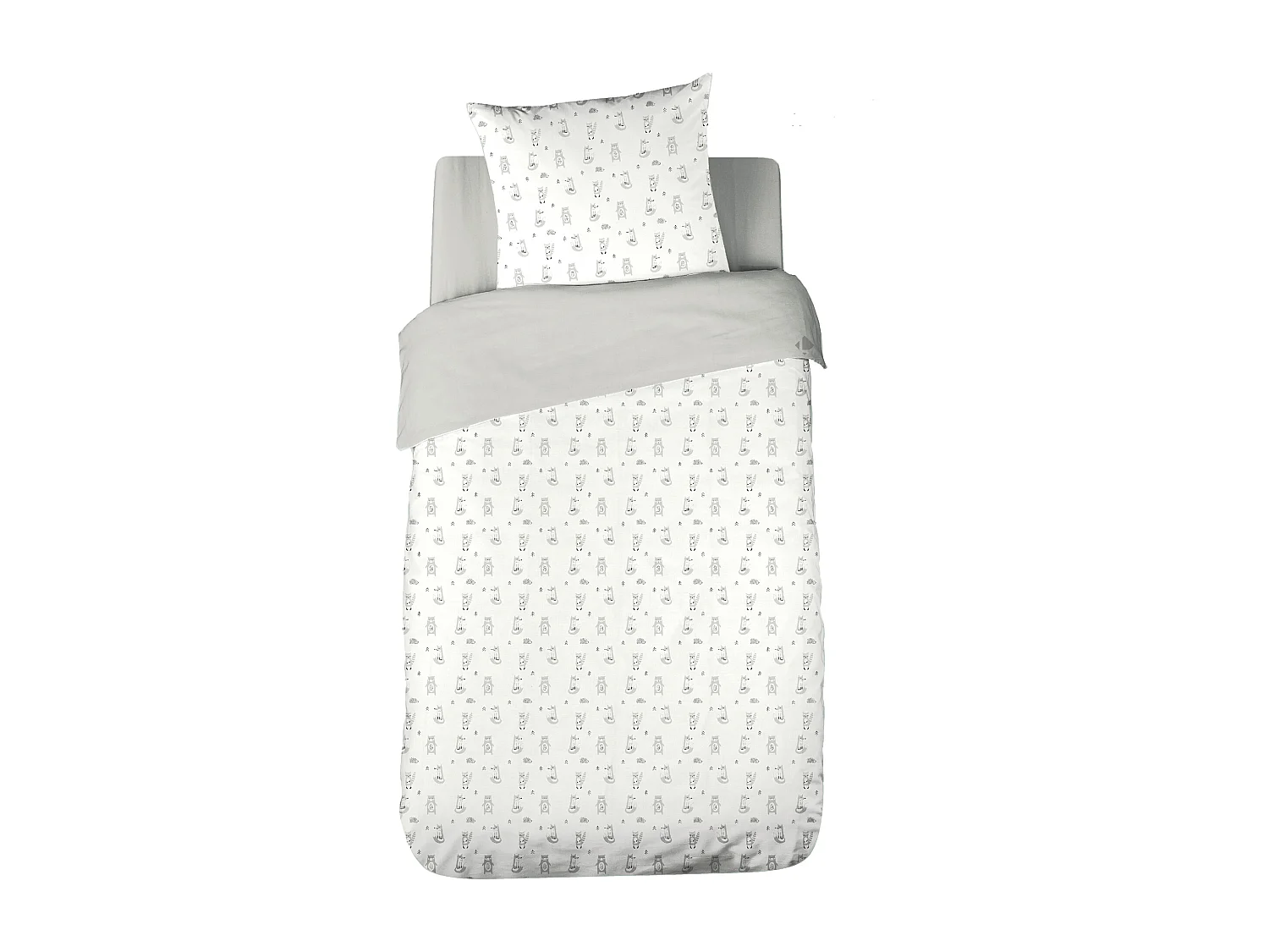 Parure de lit 140x200 cm double gaze de coton FORÊT gris 2 pièces