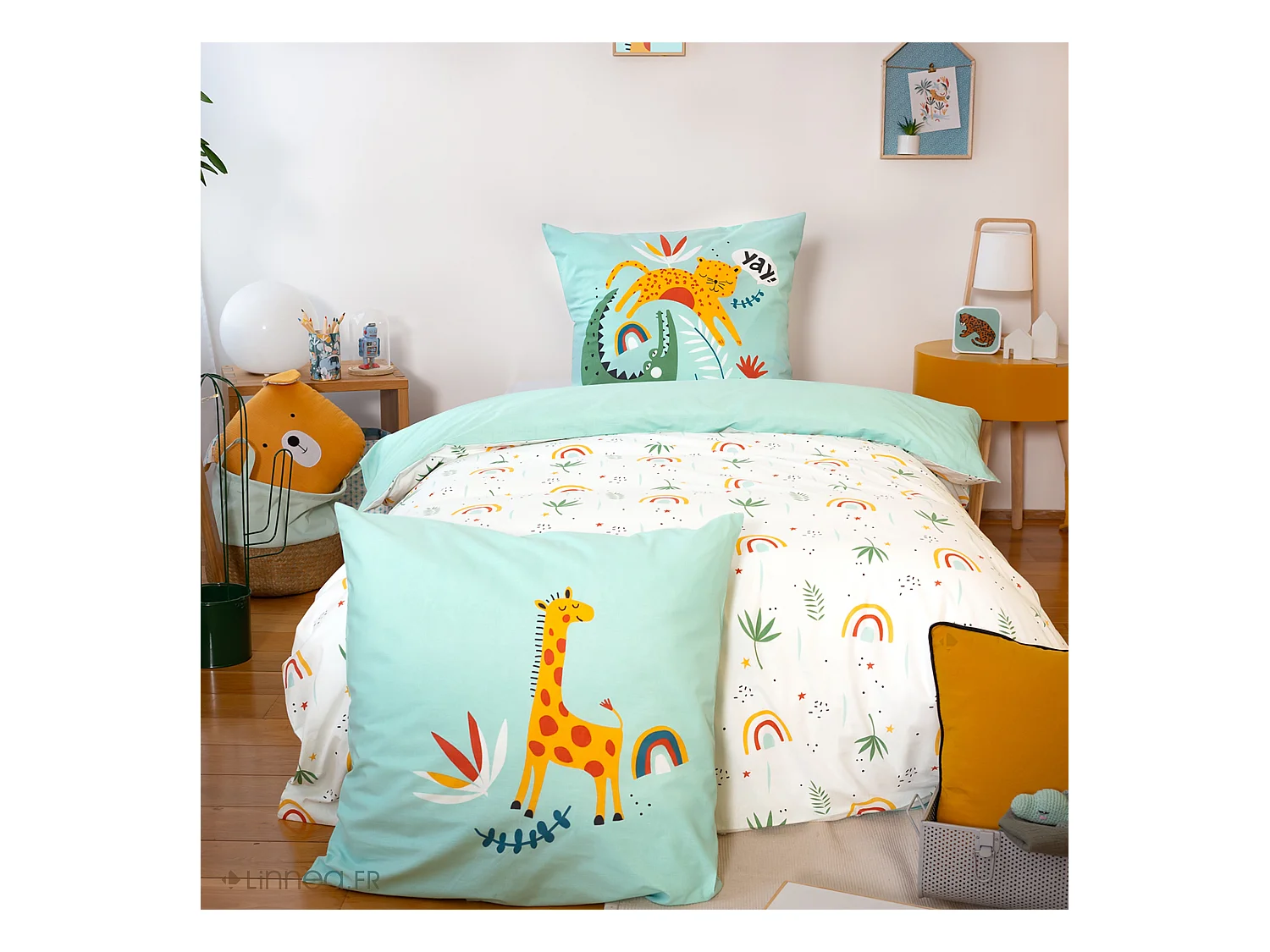 Parure de lit 140x200 cm coton bci adouci POUMBA vert 2 pièces