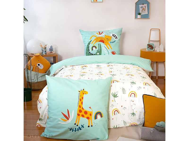 Parure de lit 140x200 cm coton bci adouci POUMBA vert 2 pièces