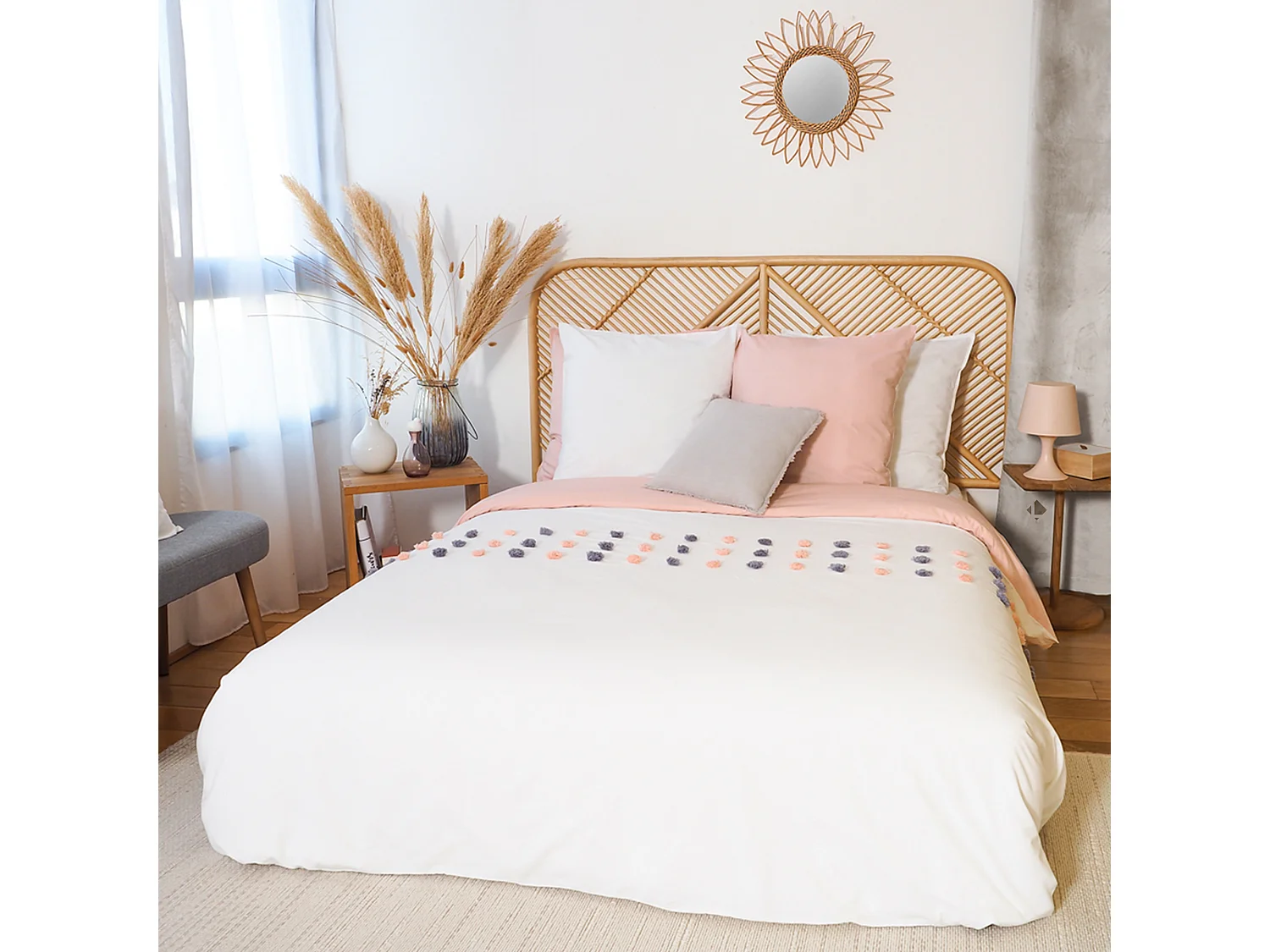 Parure de lit 240x220 cm coton BCI adouci POUPIE Blanc 3 pièces