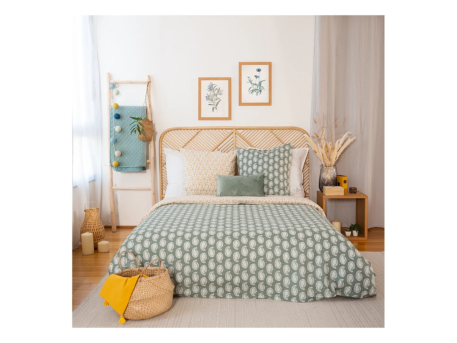 Parure de lit 240x220 cm coton bci adouci WAY vert 3 pièces