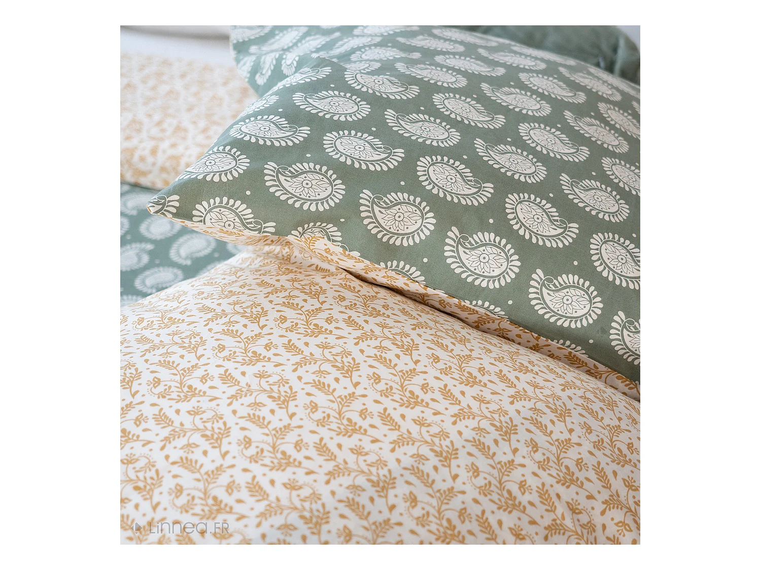 Parure de lit 240x220 cm coton bci adouci WAY vert 3 pièces