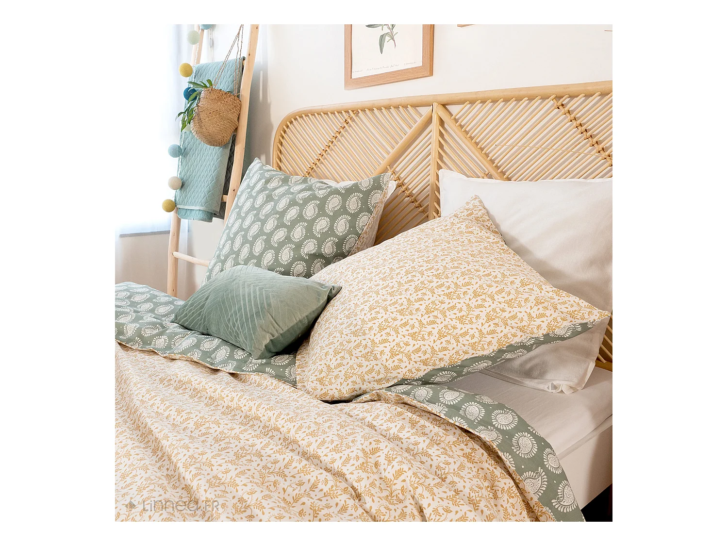 Parure de lit 240x220 cm coton bci adouci WAY vert 3 pièces