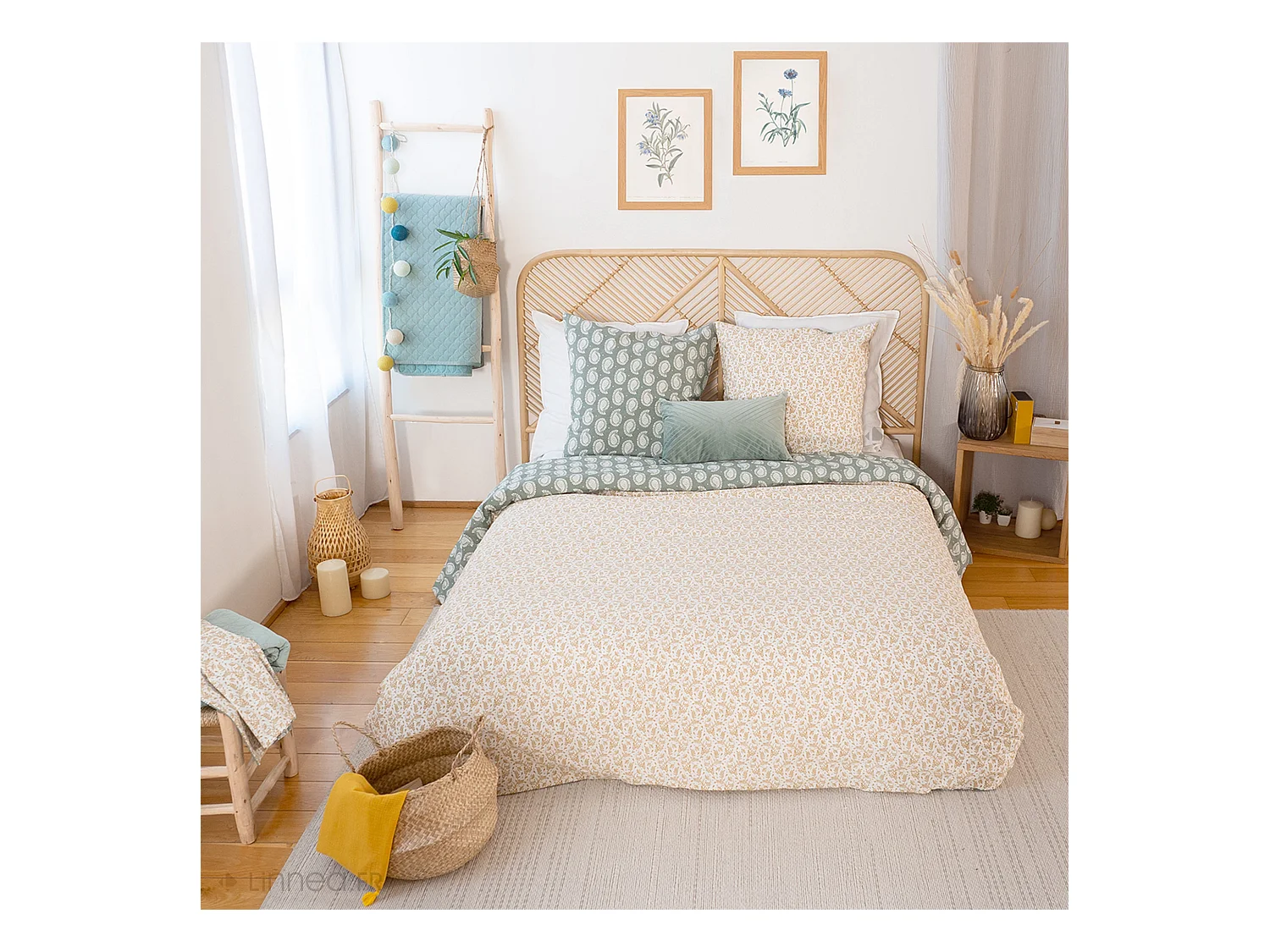 Parure de lit 240x220 cm coton bci adouci WAY vert 3 pièces