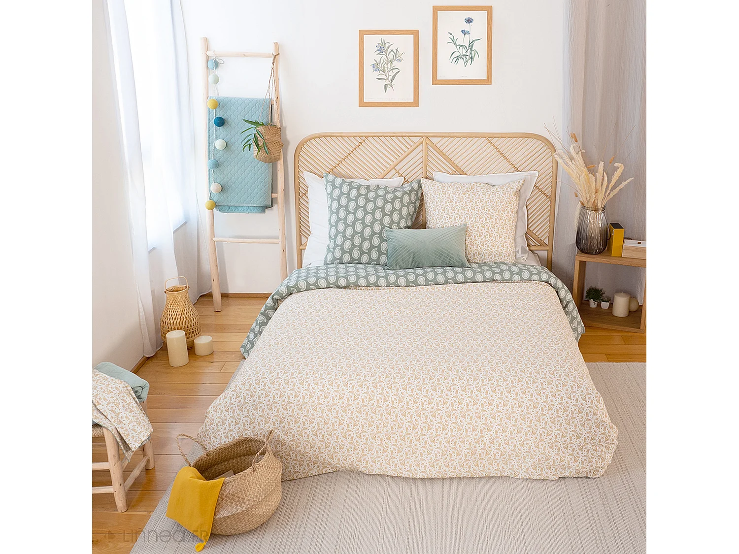 Parure de lit 240x220 cm coton bci adouci WAY vert 3 pièces