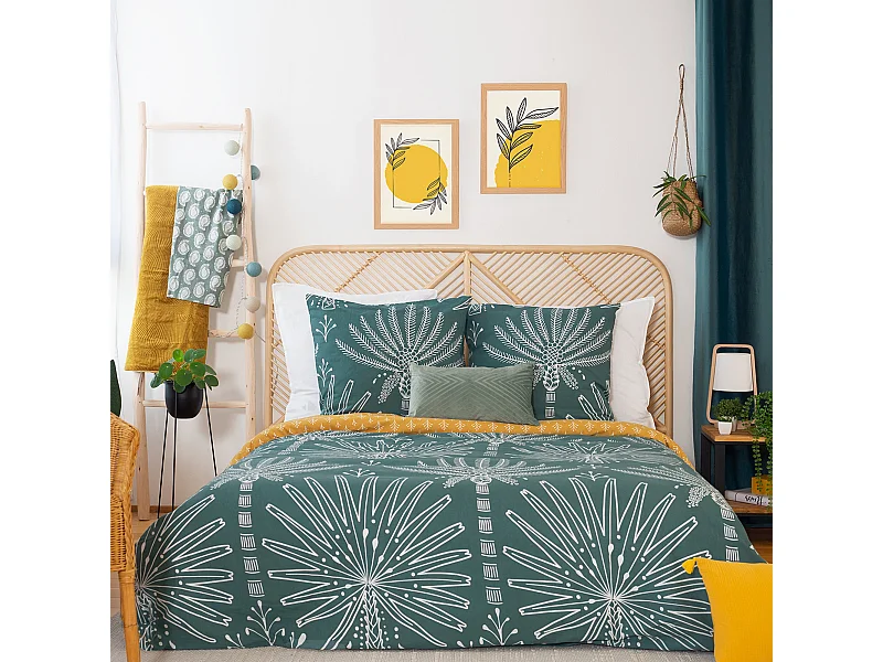 Parure de lit 260x240 cm coton bci adouci MAZIA vert 3 pièces