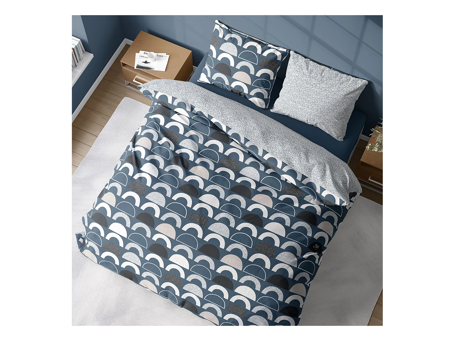 Parure de lit 260x240 cm coton BERLIOZ Bleu 3 pièces