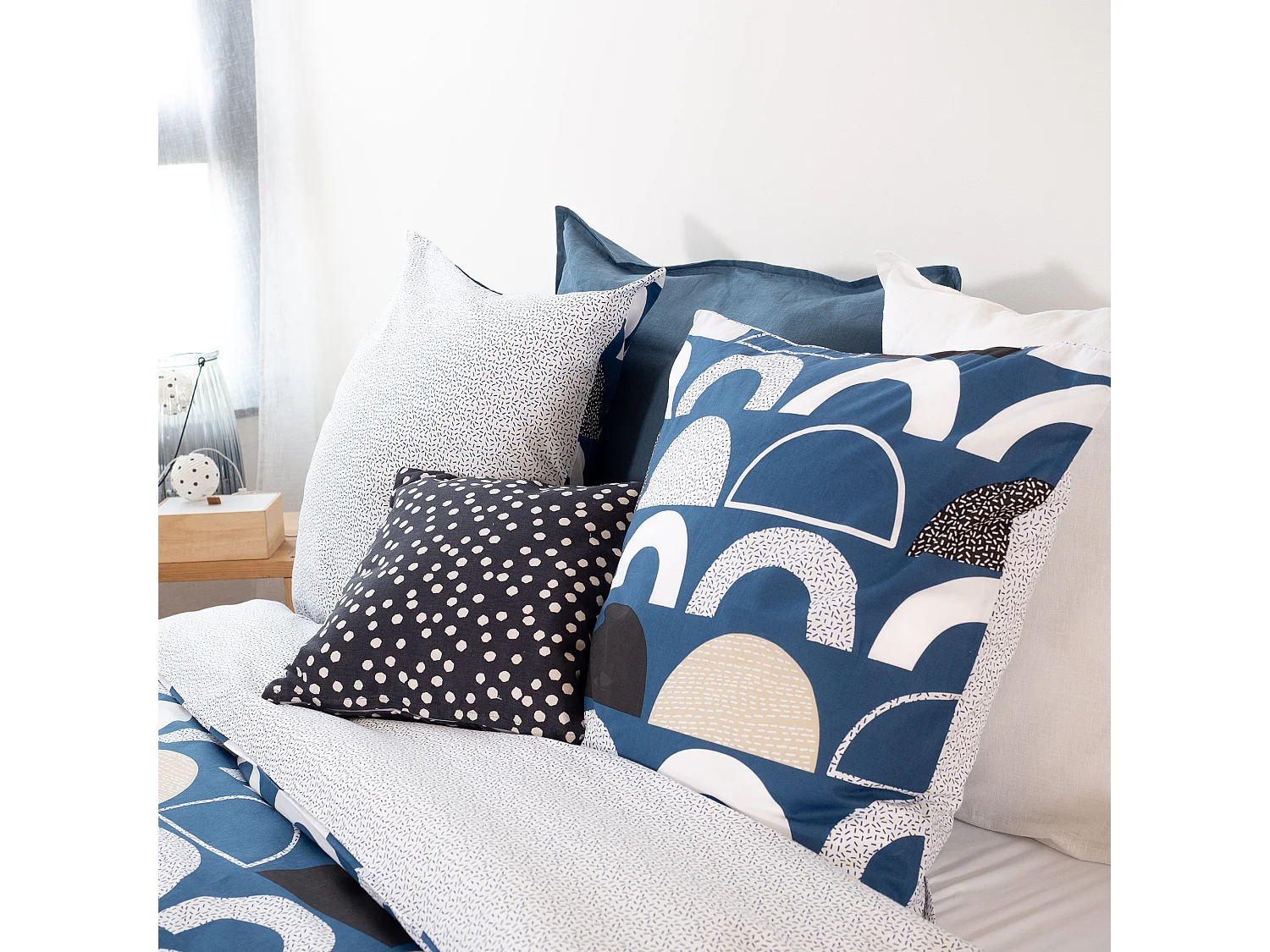 Parure de lit 260x240 cm coton BERLIOZ Bleu 3 pièces