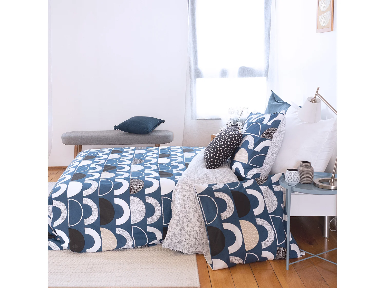 Parure de lit 260x240 cm coton BERLIOZ Bleu 3 pièces