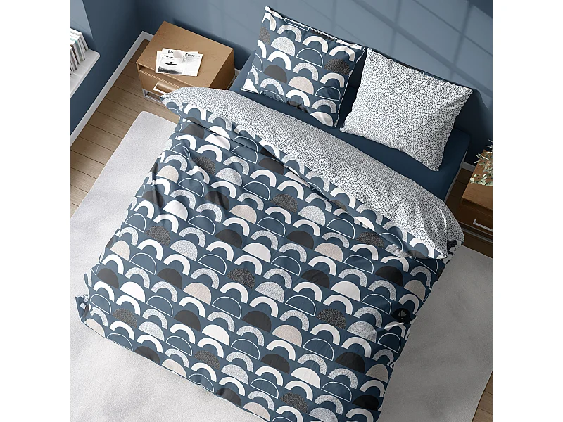 Parure de lit 260x240 cm coton BERLIOZ Bleu 3 pièces