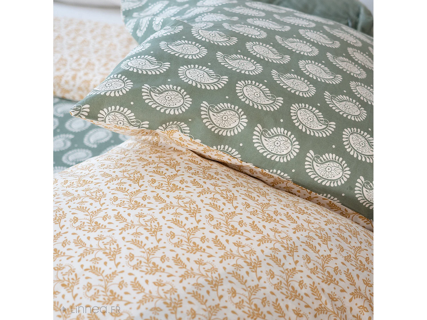 Parure de lit 260x240 cm coton bci adouci WAY vert 3 pièces