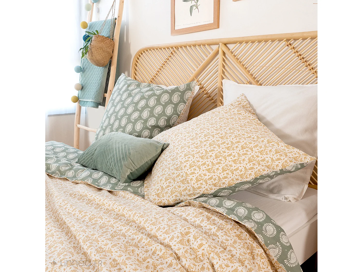 Parure de lit 260x240 cm coton bci adouci WAY vert 3 pièces