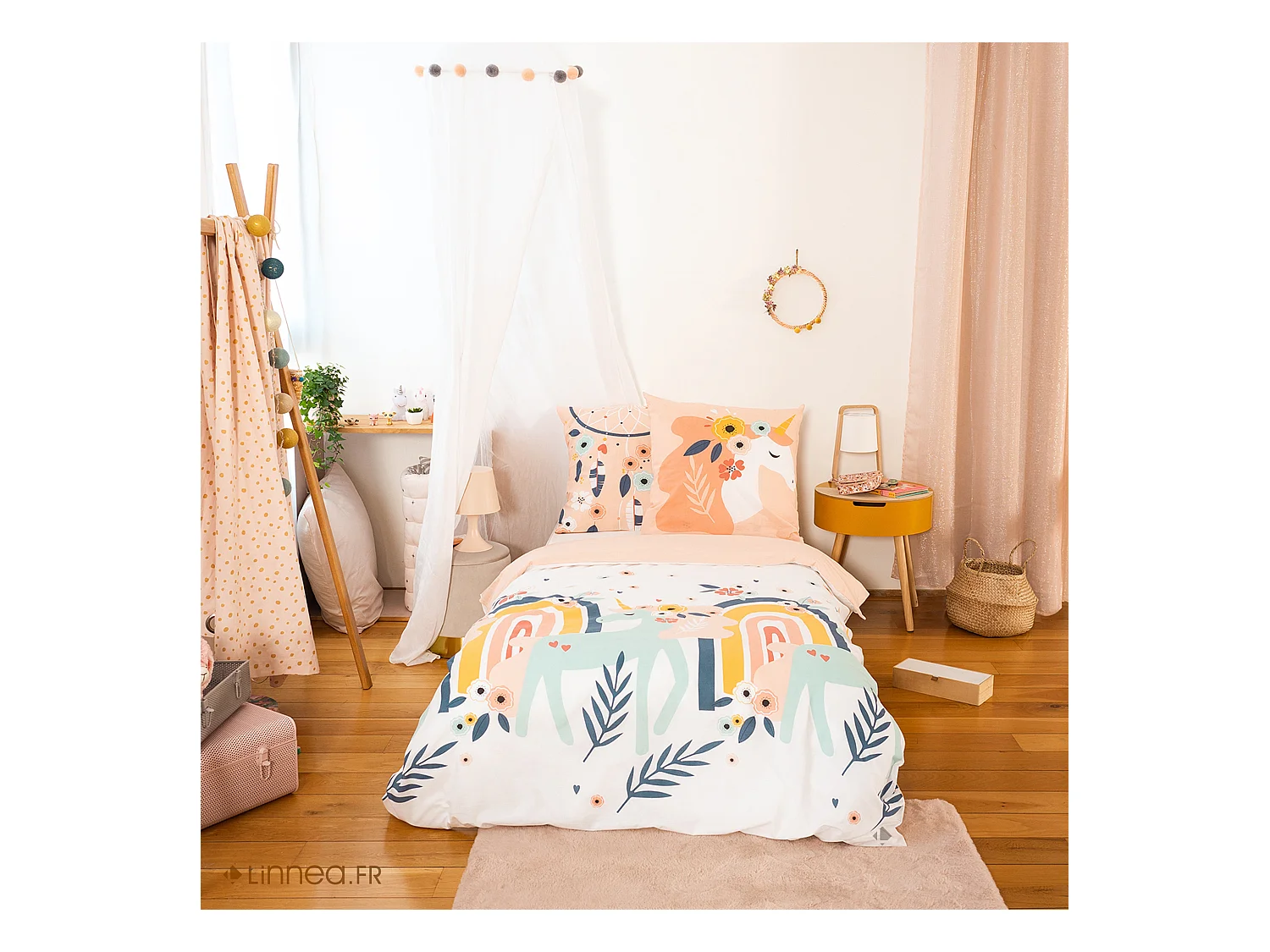 Parure de lit 140x200 cm coton bci adouci PRUNELLIA rose 2 pièces