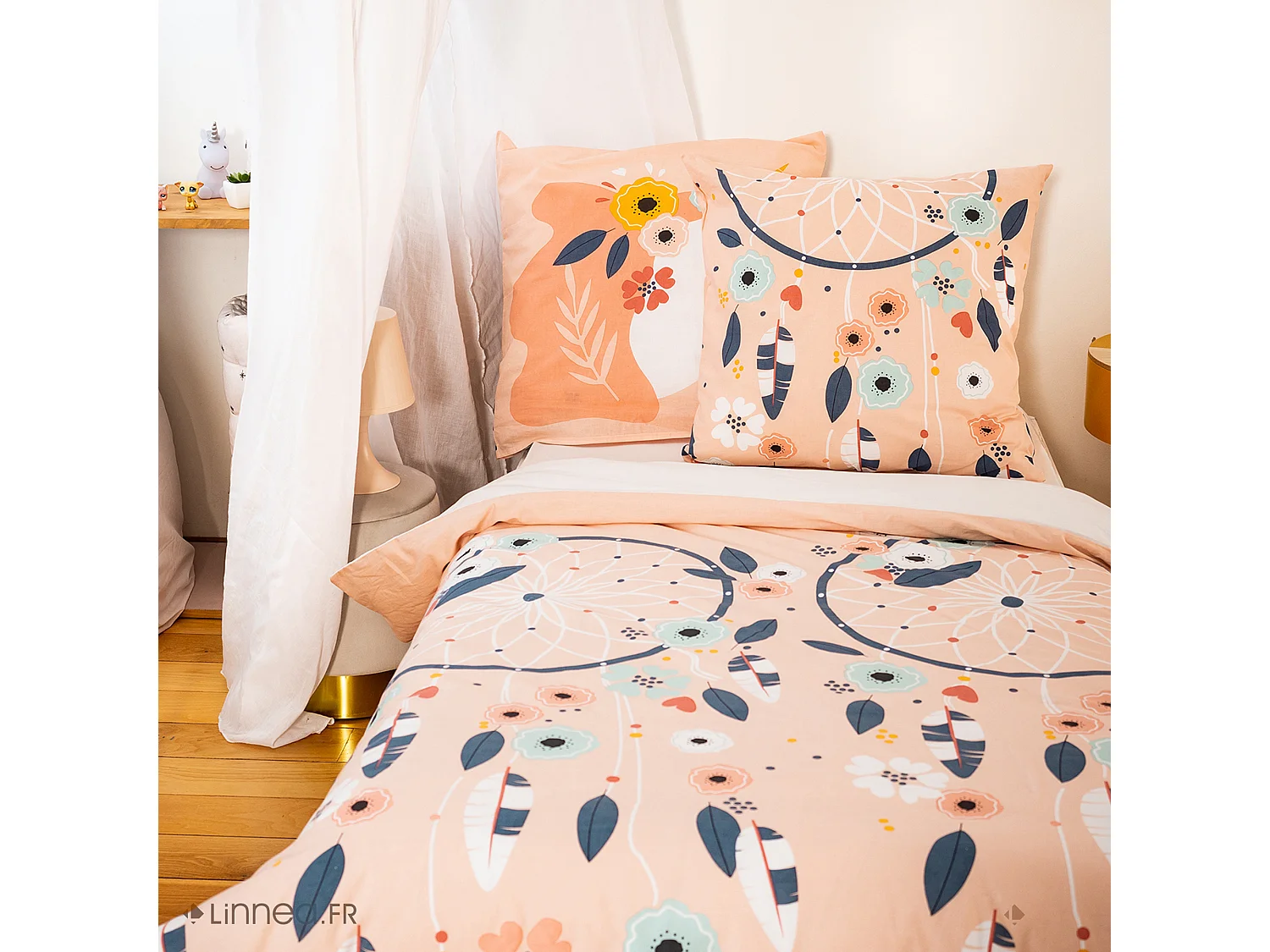 Parure de lit 140x200 cm coton bci adouci PRUNELLIA rose 2 pièces