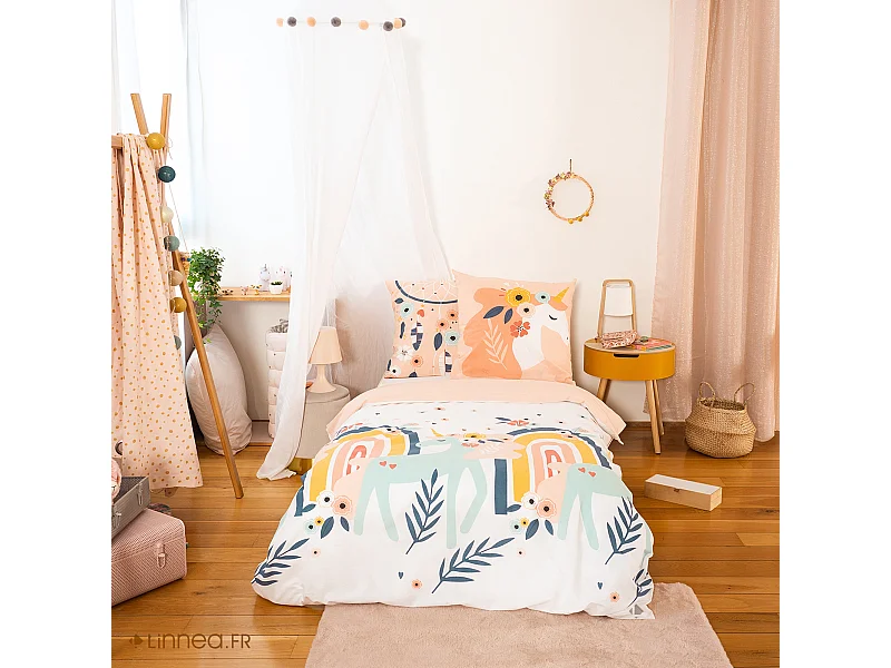 Parure de lit 140x200 cm coton bci adouci PRUNELLIA rose 2 pièces