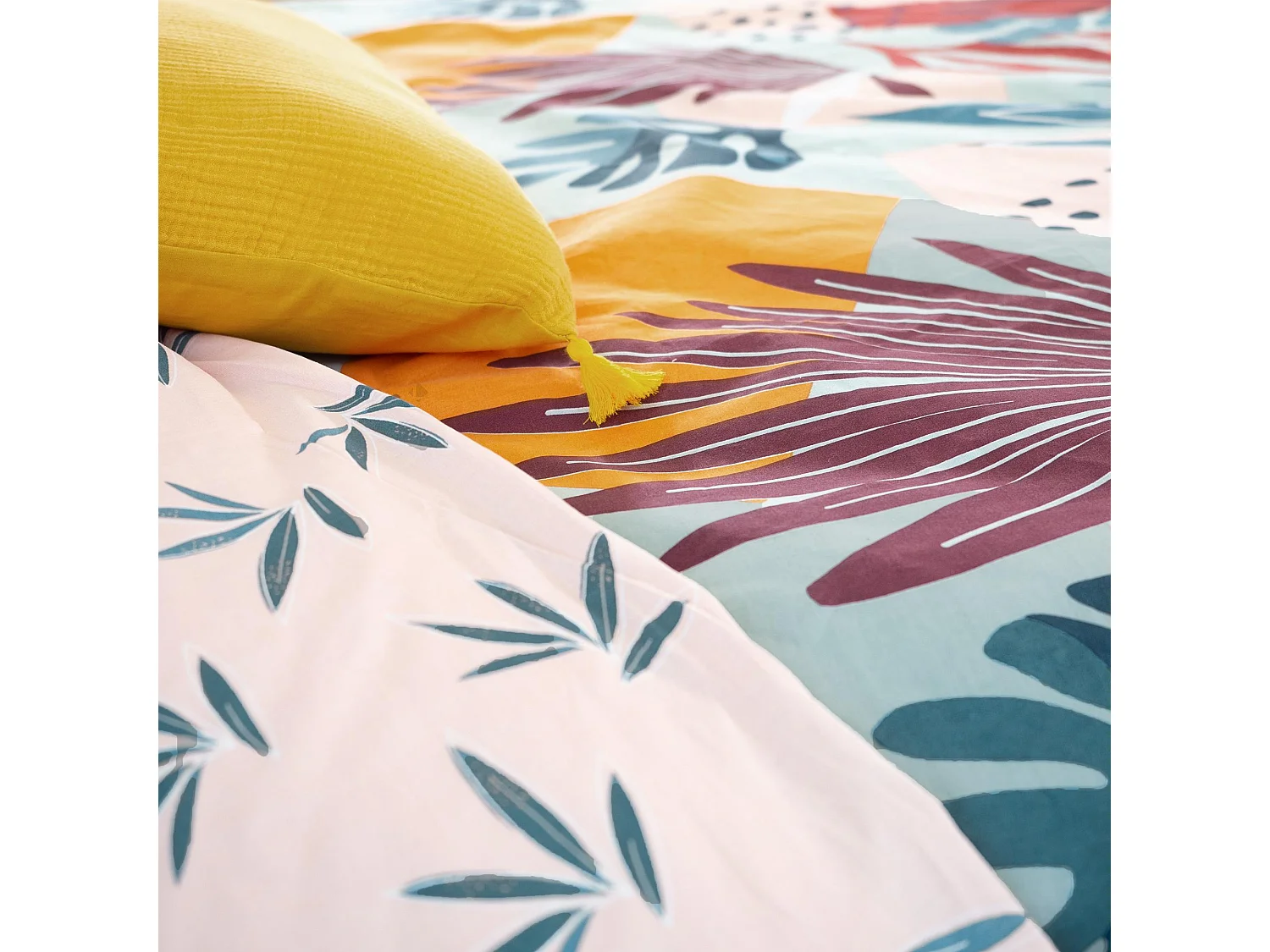 Parure de lit 260x240 cm coton MATTY Bleu 3 pièces