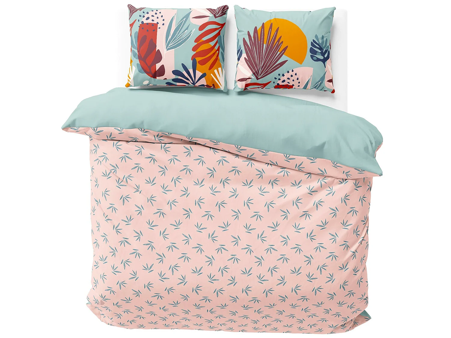 Parure de lit 260x240 cm coton MATTY Bleu 3 pièces