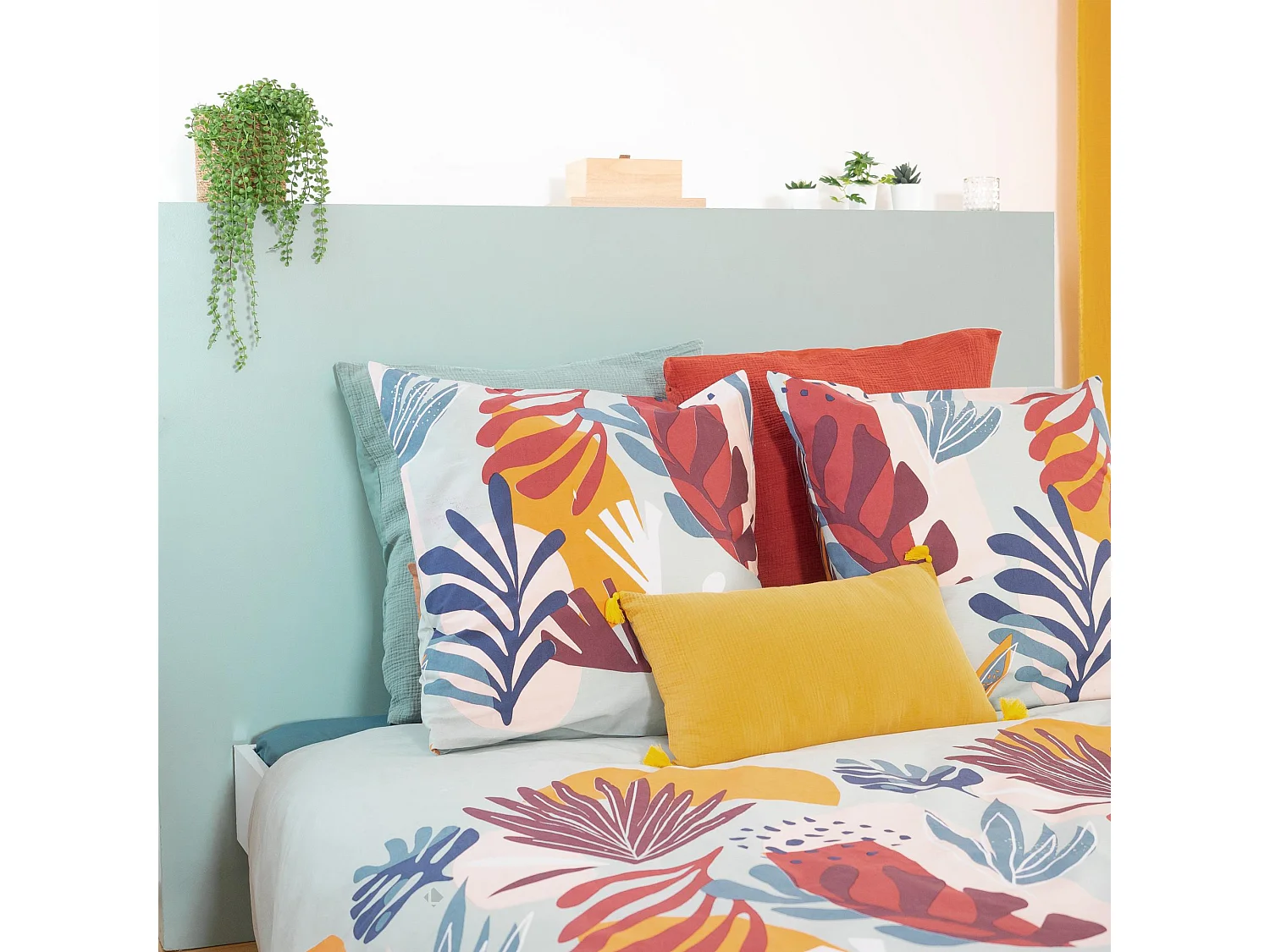 Parure de lit 260x240 cm coton MATTY Bleu 3 pièces