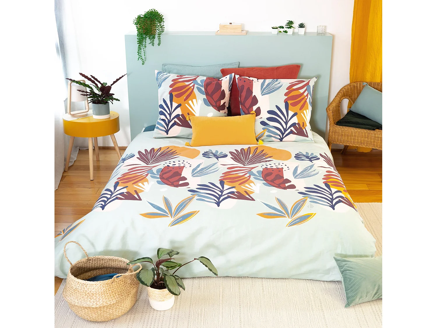 Parure de lit 260x240 cm coton MATTY Bleu 3 pièces