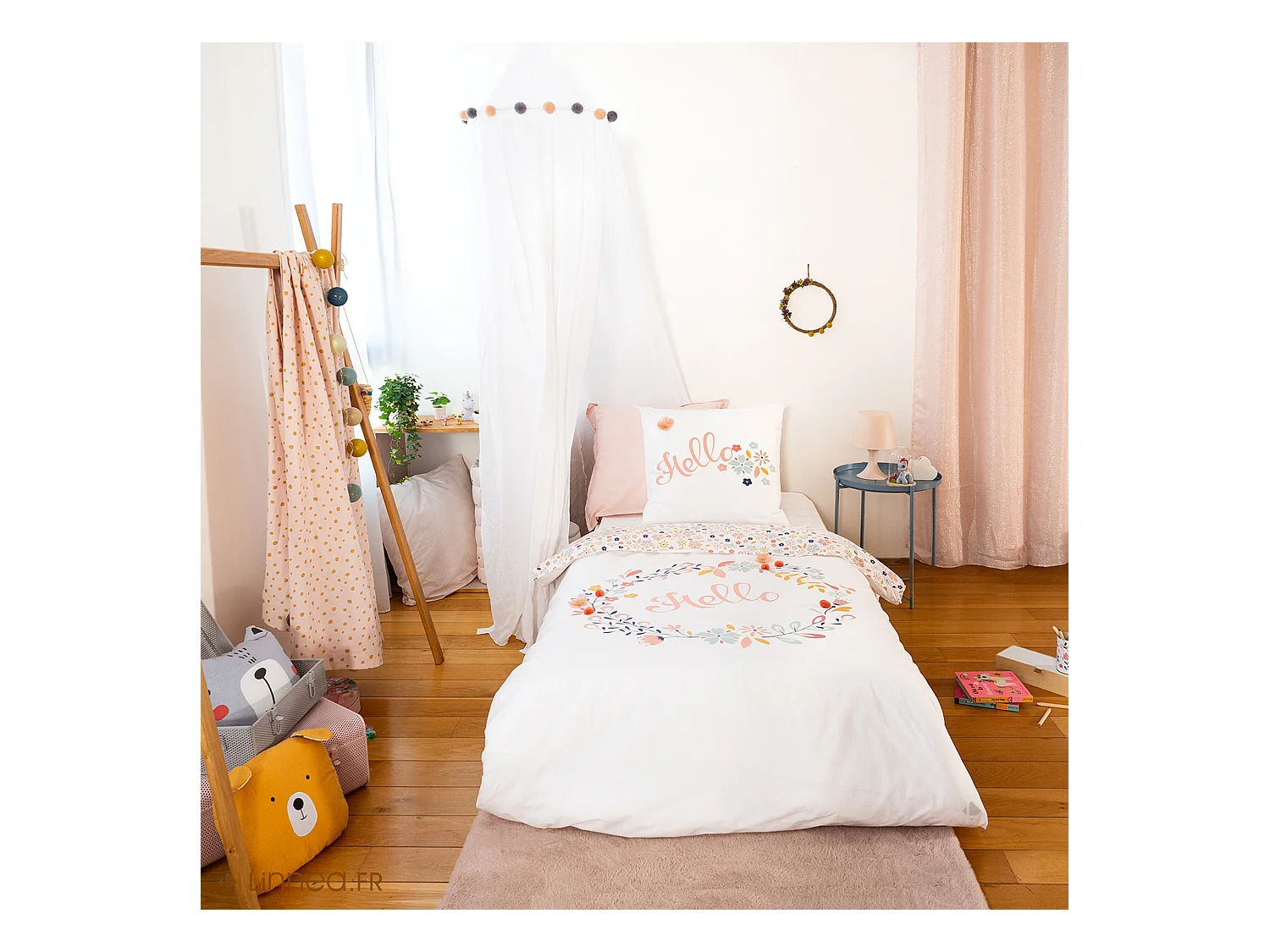 Parure de lit 140x200 cm coton bci adouci HELLO blanc 2 pièces