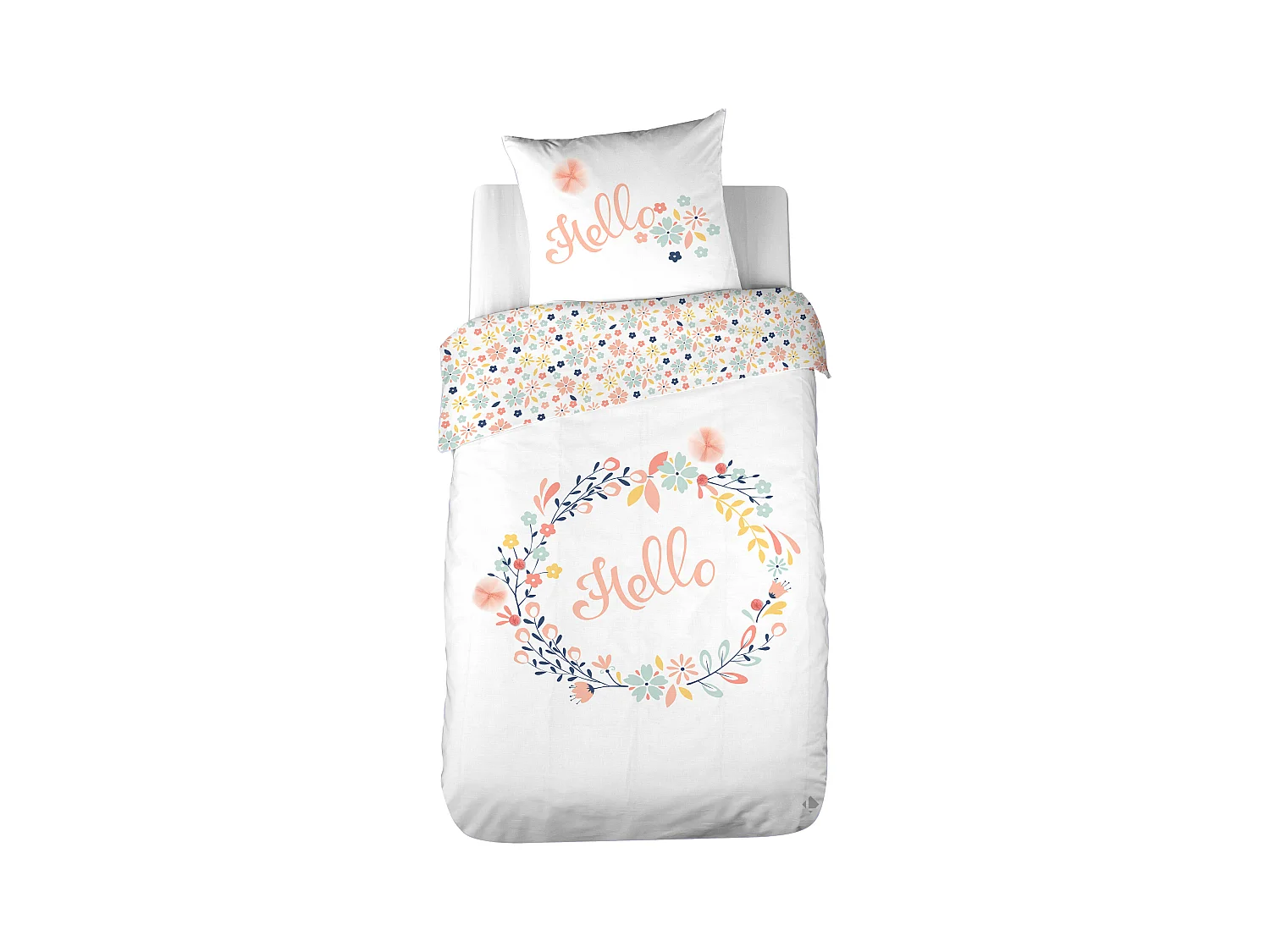 Parure de lit 140x200 cm coton bci adouci HELLO blanc 2 pièces