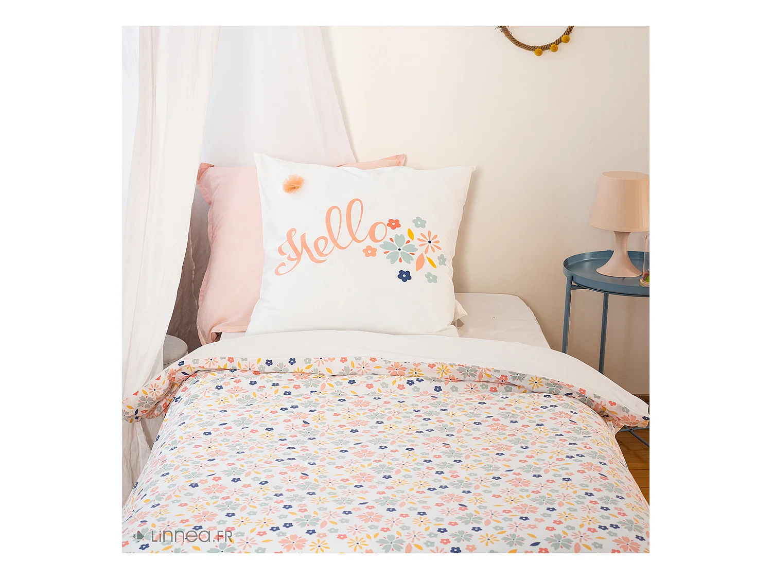 Parure de lit 140x200 cm coton bci adouci HELLO blanc 2 pièces