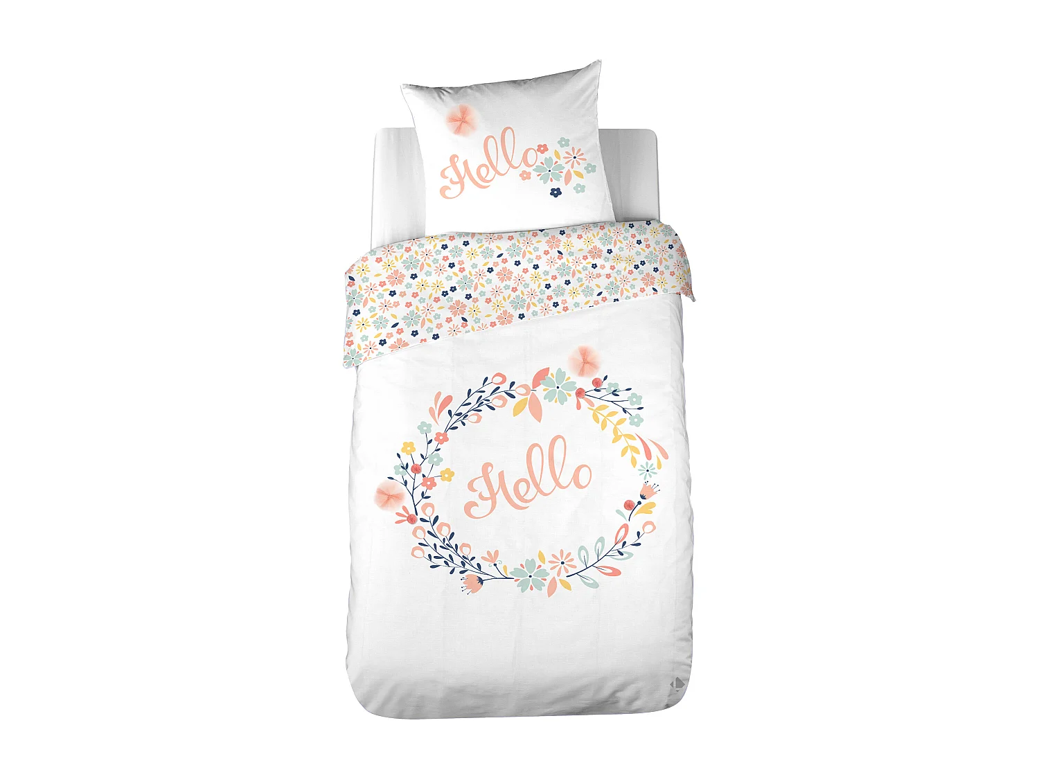 Parure de lit 140x200 cm coton bci adouci HELLO blanc 2 pièces