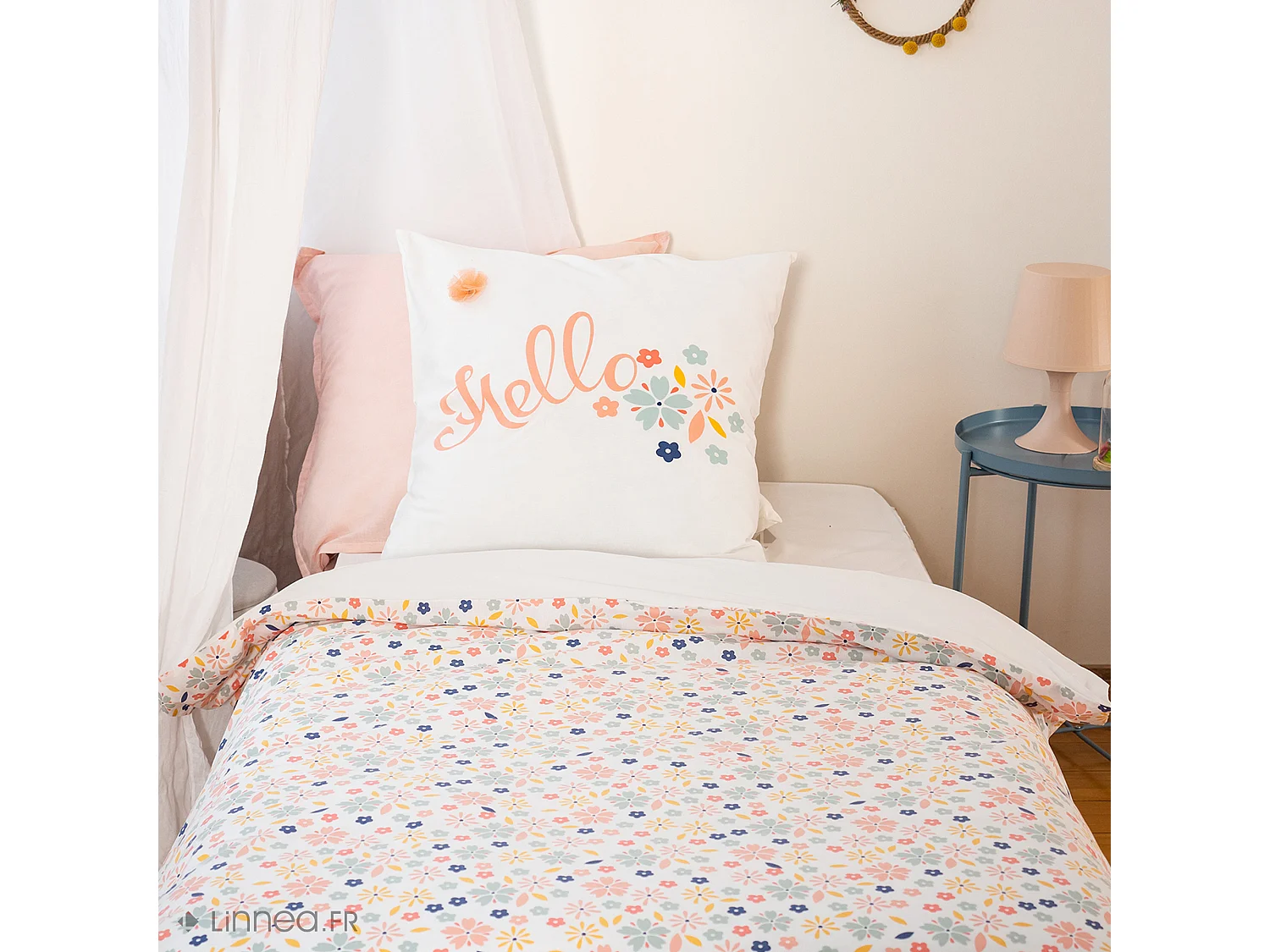 Parure de lit 140x200 cm coton bci adouci HELLO blanc 2 pièces