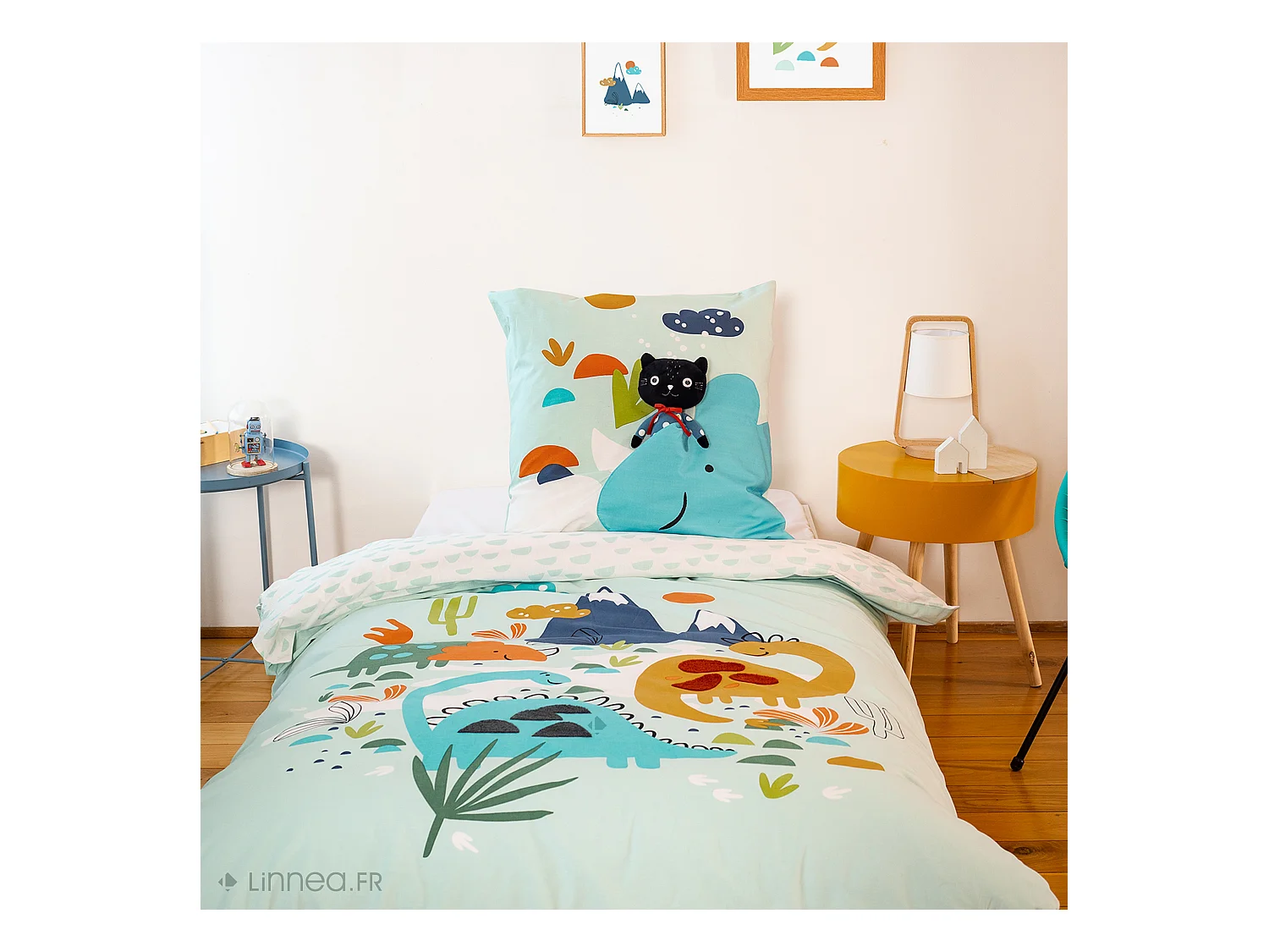 Parure de lit 140x200 cm coton bci adouci DILIA bleu 2 pièces