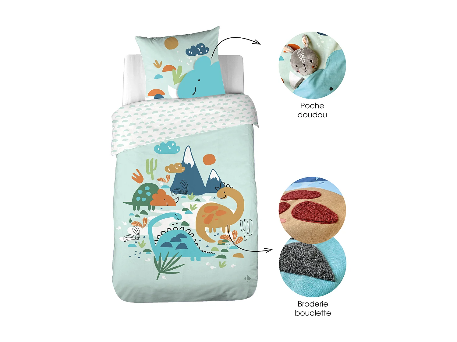 Parure de lit 140x200 cm coton bci adouci DILIA bleu 2 pièces