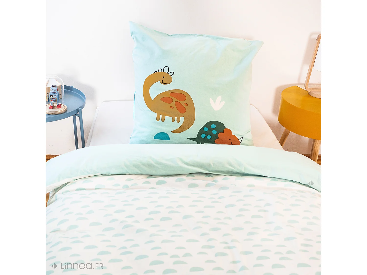 Parure de lit 140x200 cm coton bci adouci DILIA bleu 2 pièces