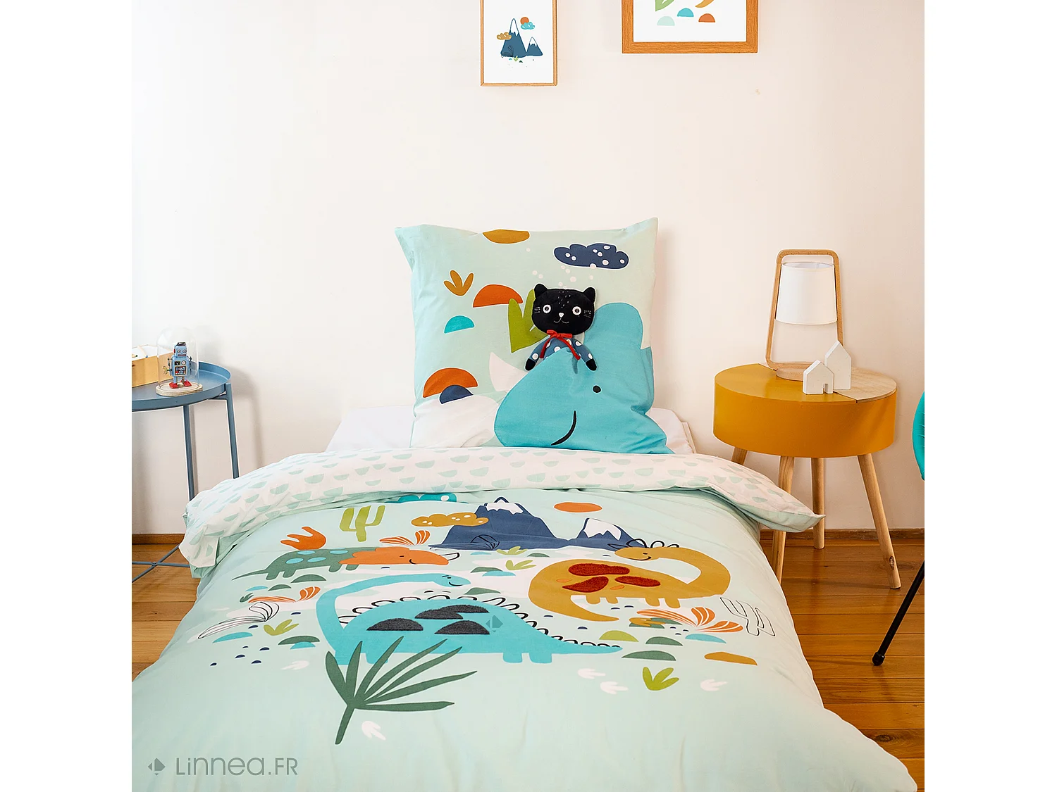 Parure de lit 140x200 cm coton bci adouci DILIA bleu 2 pièces