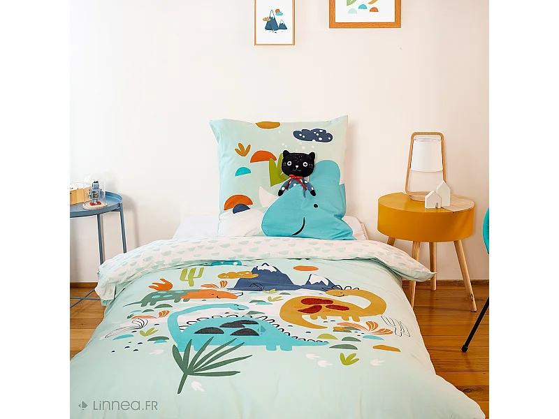 Parure de lit 140x200 cm coton bci adouci DILIA bleu 2 pièces