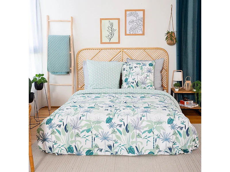 Parure de lit 240x220 cm coton bci adouci ALISCO bleu 3 pièces