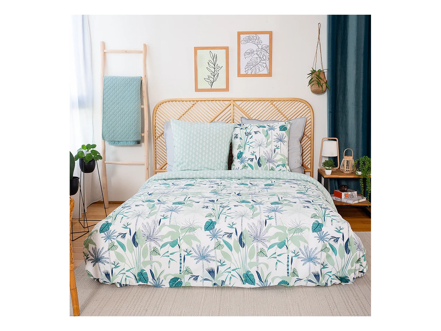 Parure de lit 240x220 cm coton bci adouci ALISCO bleu 3 pièces