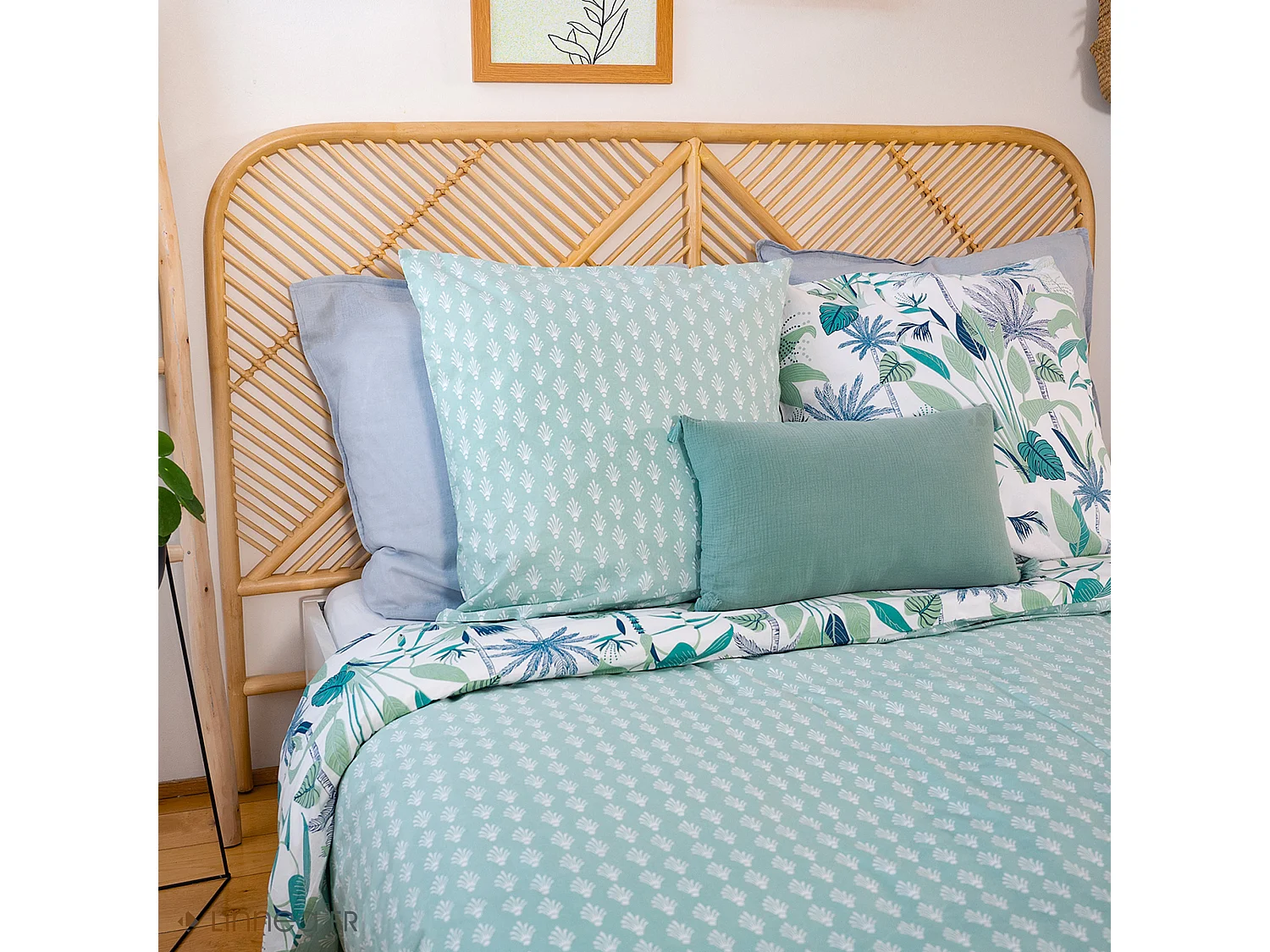 Parure de lit 240x220 cm coton bci adouci ALISCO bleu 3 pièces