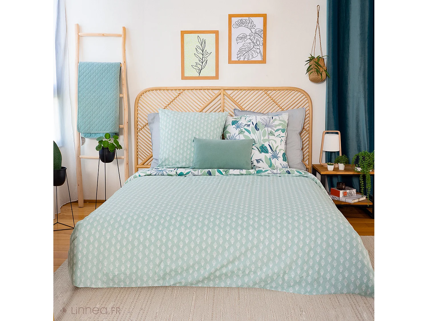 Parure de lit 240x220 cm coton bci adouci ALISCO bleu 3 pièces