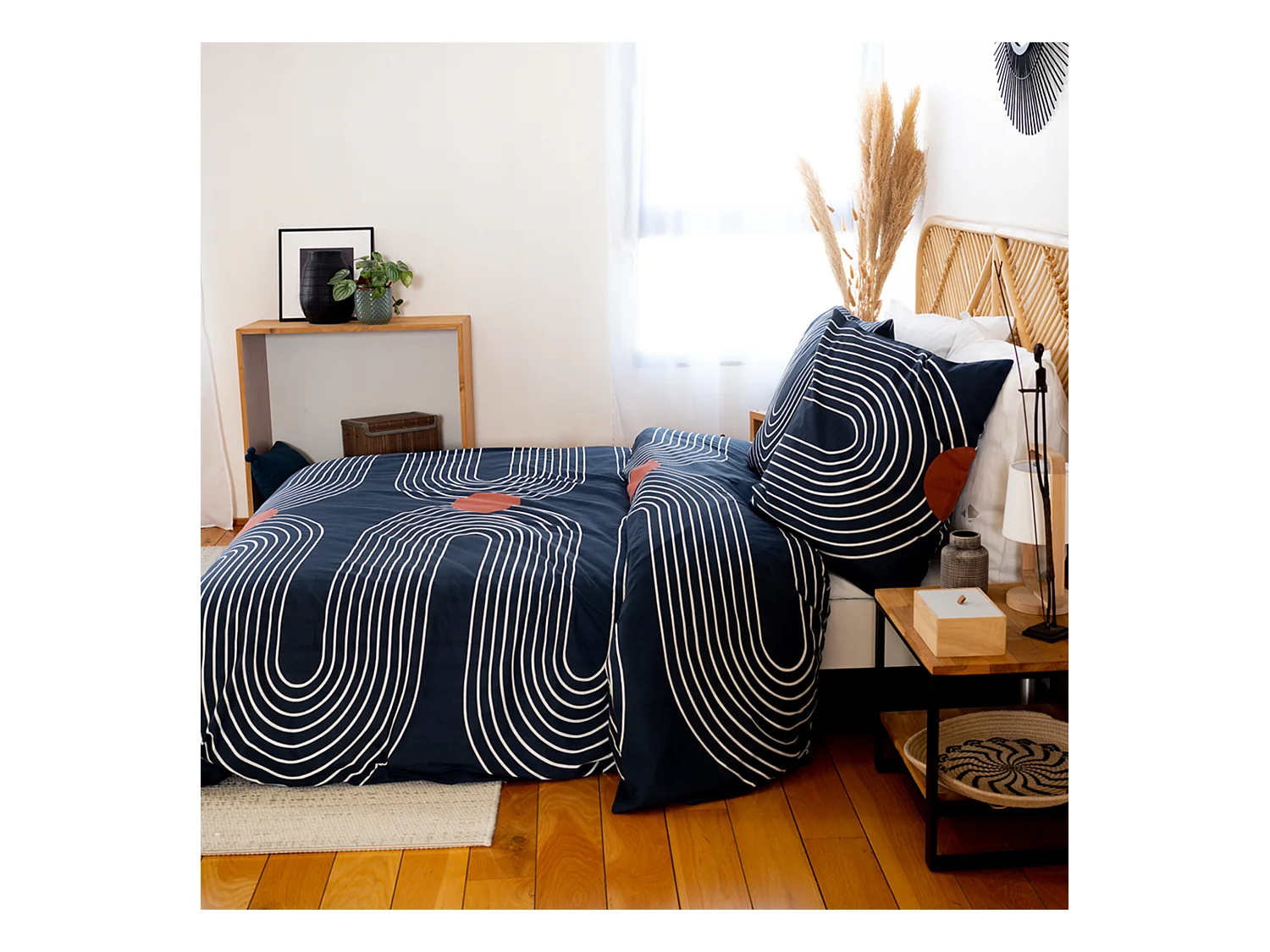 Parure de lit 240x220 cm coton BCI adouci CUTS Bleu 3 pièces