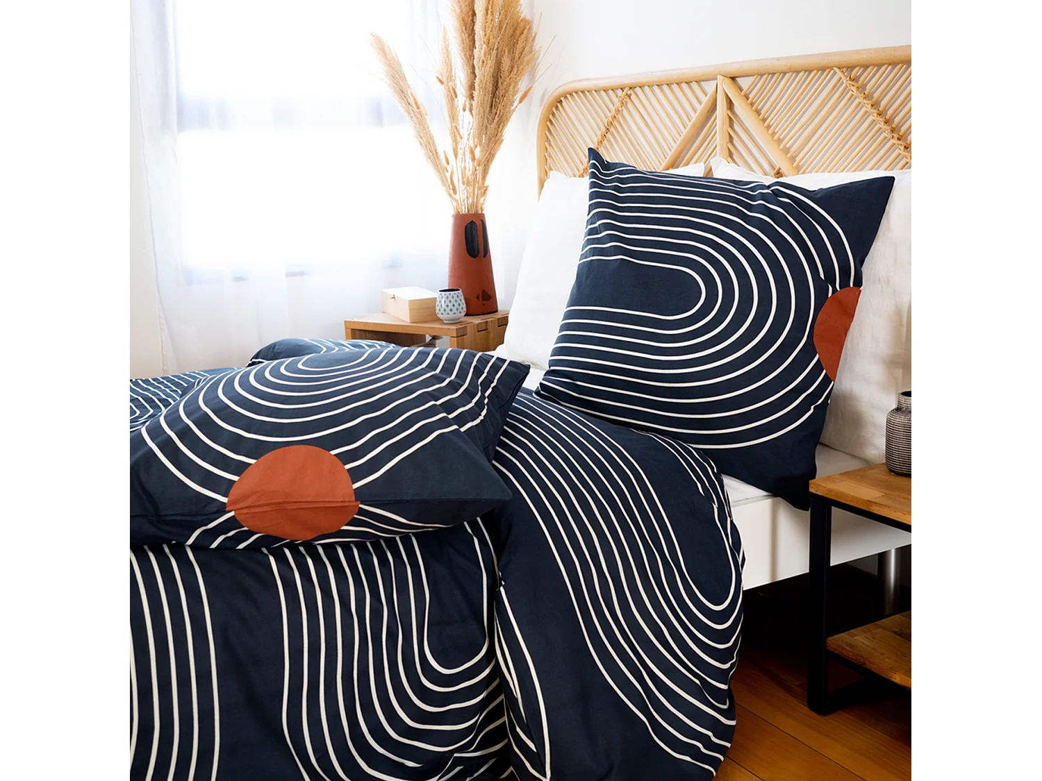 Parure de lit 240x220 cm coton BCI adouci CUTS Bleu 3 pièces