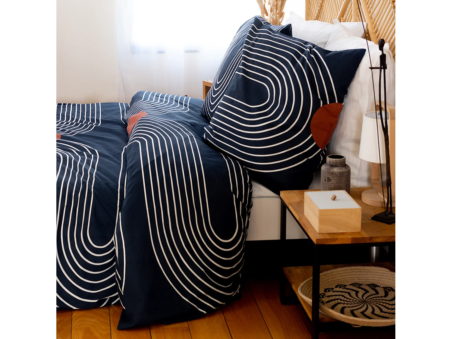 Parure de lit 240x220 cm coton BCI adouci CUTS Bleu 3 pièces